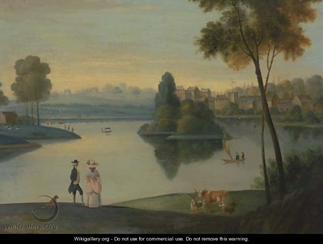 Elegant figures by a boating lake - (after) Balthasar Nebot
