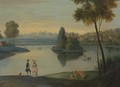 Elegant figures by a boating lake - (after) Balthasar Nebot