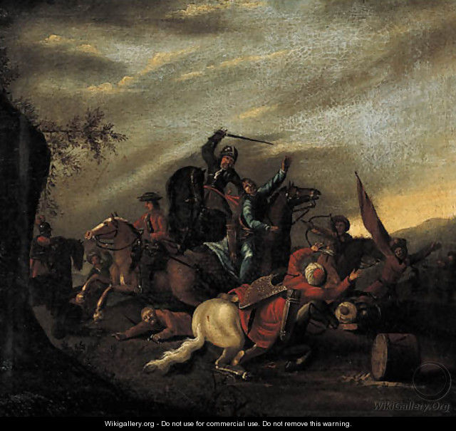 A cavalry battle between Turks and Christians - (after) August Querfurt