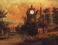 Figures On A Ferry With A Chateau Beyond, A Clock Picture - Dutch School