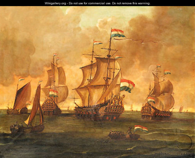 Dutch Men-of-War and other Ships in Calm Seas - Dutch School
