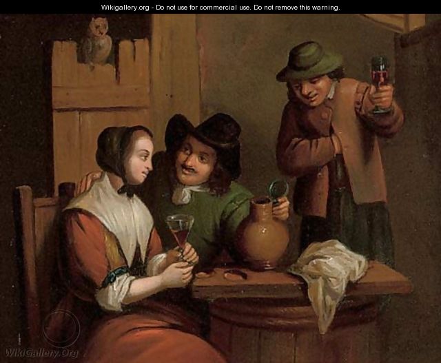 Courtship in a tavern and Drinking in a tavern - Dutch School