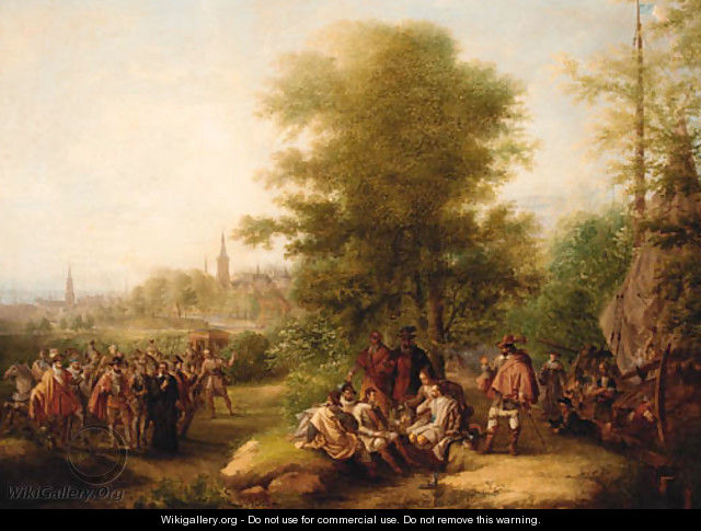 Cavaliers Conversing In A Woodland Landscape - Dutch School