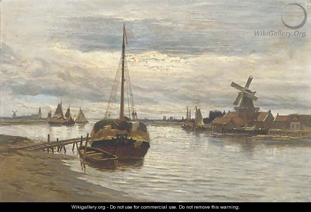 Barges on a lowland estuary - Dutch School