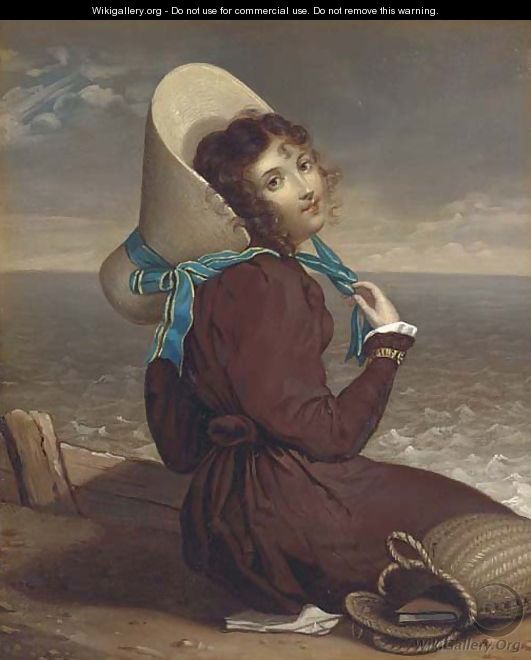 A young lady seated on a beach - Dutch School
