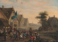 A village festival by a tavern - Dutch School