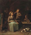 A peasant woman with two boys in an interior - Dutch School