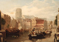 Figures in barges on a Dutch canal - Dutch School