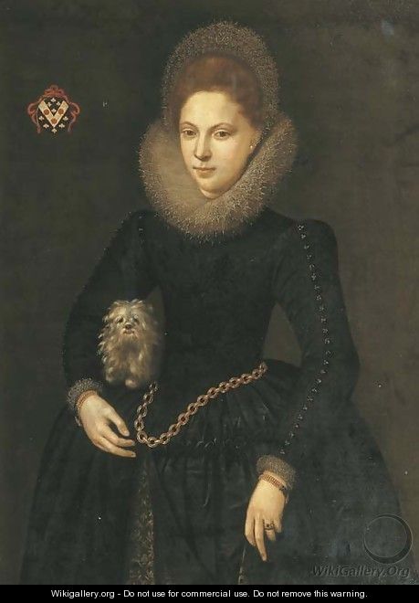 Portrait of a lady, three-quarter-length, in a black silk dress with a white lace collar - Dutch School