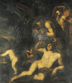 Bacchus drinking in the company of two satyrs and two putti - Dirck Van Voorst