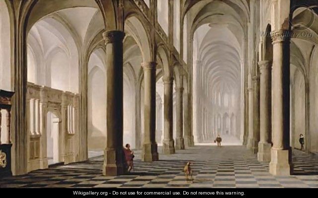 The interior of a church with figures - Dirck Van Delen