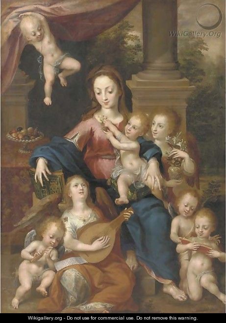 The Virgin and Child with Angels making music - Dirck de Quade Van Ravesteyn