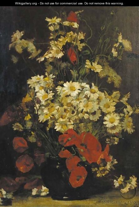 A still life with poppies and daisies - Denis Pierre Bergeret