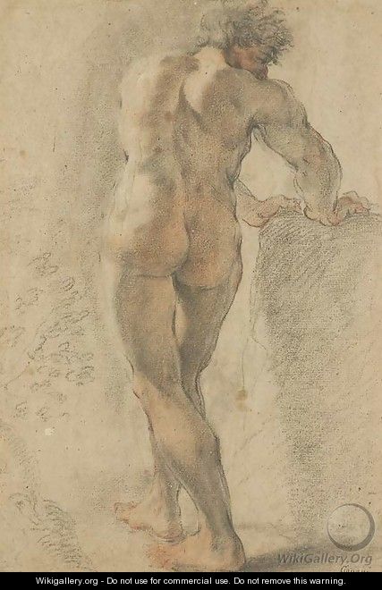 A standing nude, seen from behind, leaning on a block - Domenico Maria Canuti