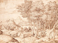 An extensive mountainous landscape with Cephalus and Procris - Domenico Campagnola