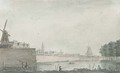 View of the Raampoort, Amsterdam, with figures fishing on a barrage - Theodor (Dirk) Verrijk