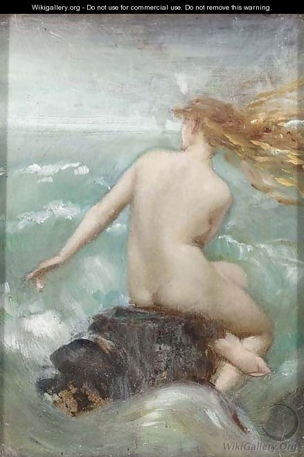 A female nude on a rocky coastline - Dorothy Tennant