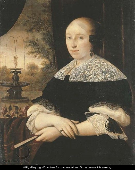 Portrait of a lady, half-length, in a black dress - Dutch School