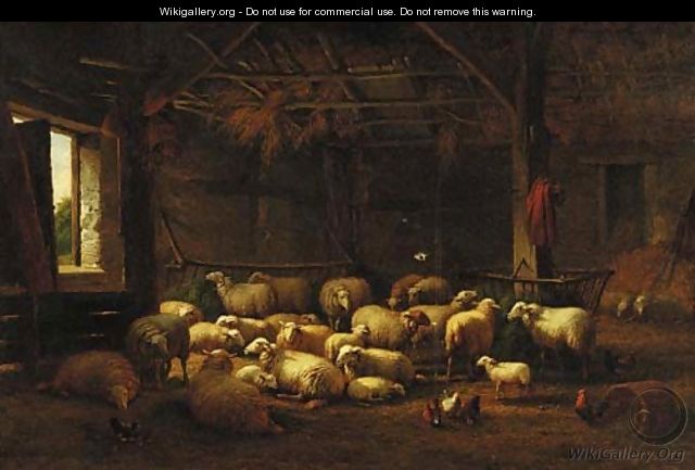 Sheep in a barn - Dutch School