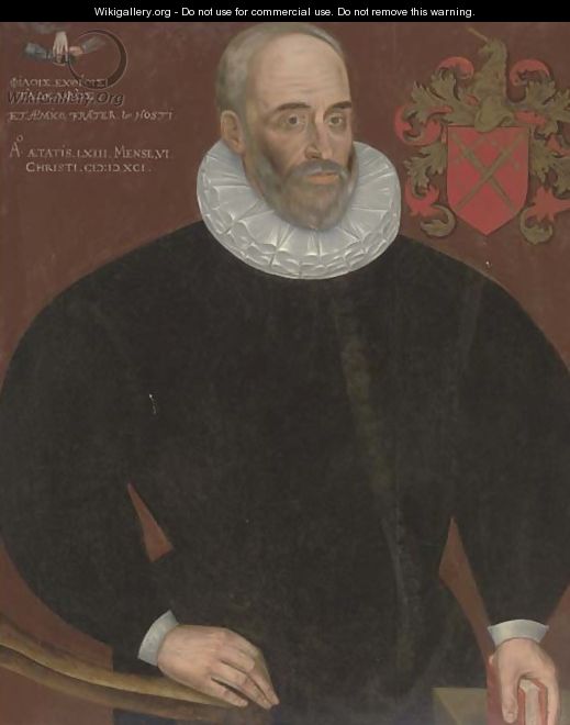 Portrait of a gentleman, half-length, aged 43 - Dutch School
