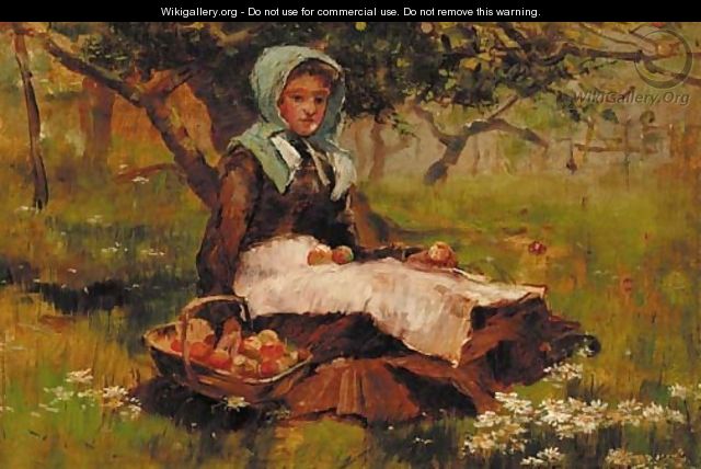 A girl in an orchard with a basket of apples - David Fulton