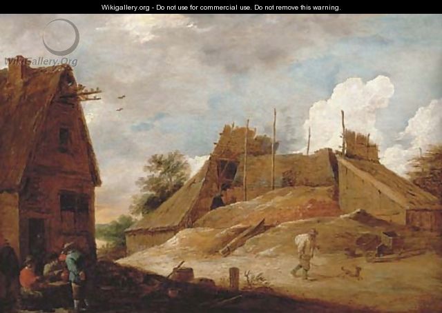 Peasants outside an inn with a lime kiln beyond - David III Teniers