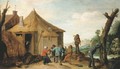 Peasants merrymaking by a cottage, a river beyond - David III Teniers
