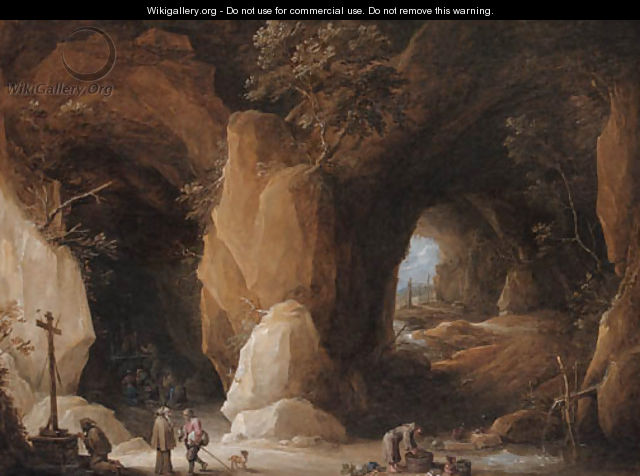 Hermits at a grotto with travellers - David III Teniers