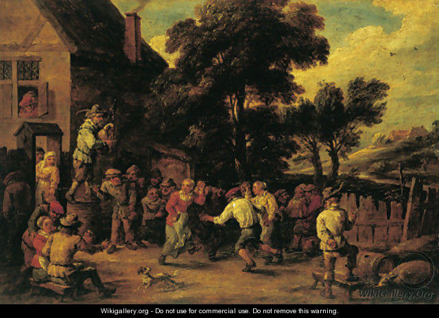 A village kermesse with three peasants dancing to a piper