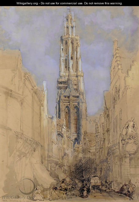 The south front of the tower of Antwerp Cathedral - David Roberts