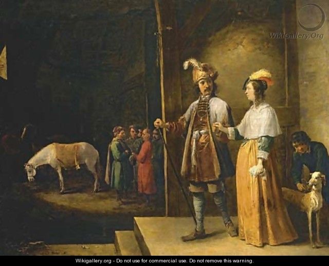 A lady and gentleman entering a stable - David The Younger Teniers