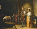 A lady and gentleman entering a stable - David The Younger Teniers