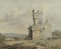 Muleteers resting by a ruined tower in an Italianate landscape - Daniel Dupre