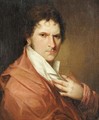 Portrait of a gentleman, bust length, in a red cloak and white shirt - Danish School