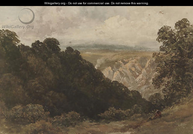 A figure looking over a mountainous landscape - David Cox