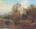 An angler by a castle ruin - David Bates