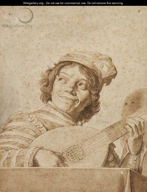 A boy playing a lute, after Frans Hals - David Bailly