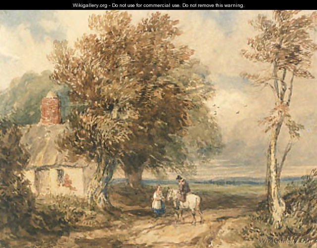 Figures on a track by a cottage, Wales - David Cox