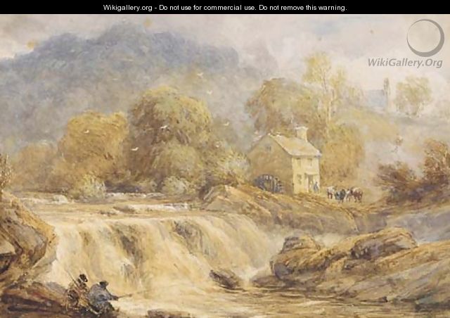 Anglers by a waterfall, Wales - David Cox