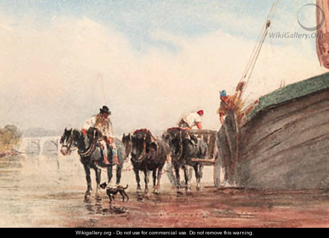 Unloading a boat on the Thames at low tide, London - David Cox