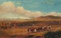 Ploughing with Oxen in Herefordshire with Stone Park and the Malvern Hills in the distance - David Cox