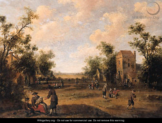 A village street with peasants resting and conversing - Cornelius Droochsloot