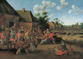 Peasants feasting outside an inn in a village - Cornelius Droochsloot