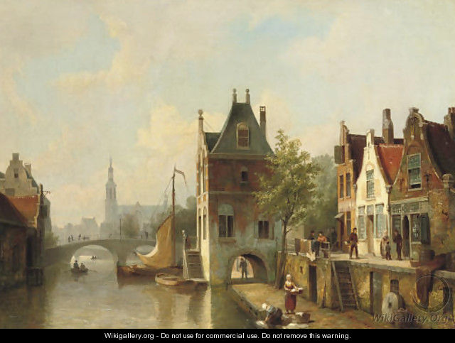 A capriccio view of a canal in Alkmaar - Cornelis Christiaan Dommersen