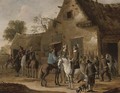 A hawking party at rest by an inn - Cornelis Beelt