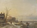 Figures on the ice at dusk - Cornelis Petrus T' Hoen