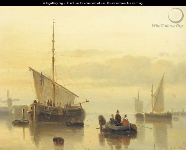 A calm shipping in an estuary at dusk - Cornelis Petrus T