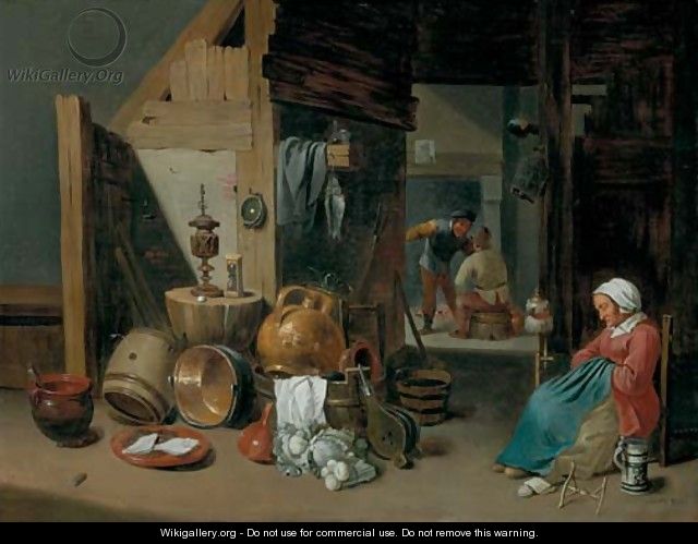 A kitchen interior - Cornelis Mahu