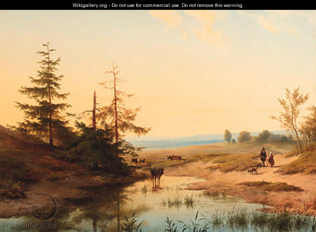 Cattle watering in an extensive landscape - Cornelis Lieste