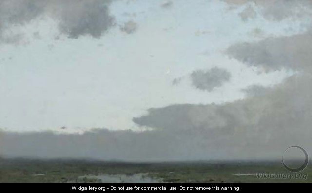 Evening a moonlit polder landscape - Cornelis Kuypers